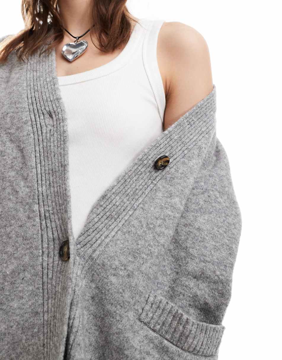 Monki knit button front cardigan in gray
