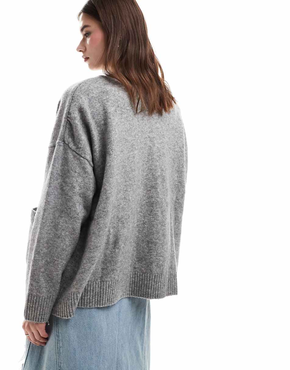 Monki knit button front cardigan in gray