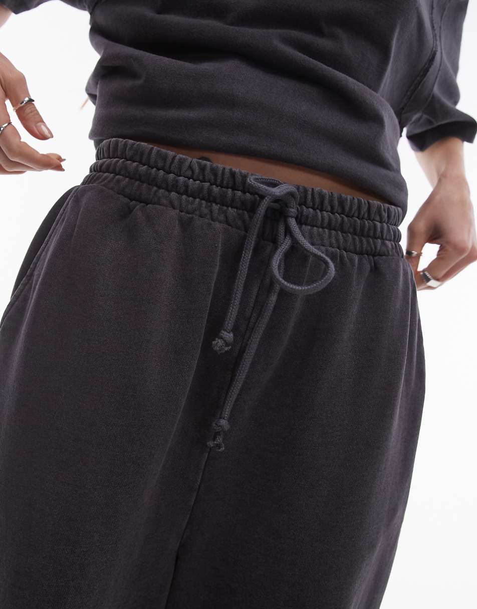 Topshop acid wash wide leg sweatpants in charcoal