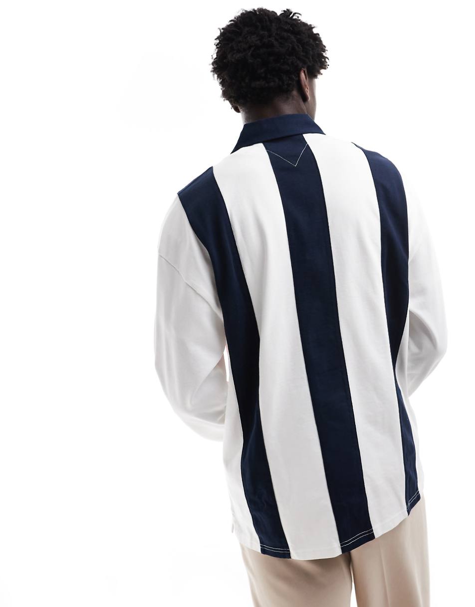 Tommy Jeans archive rugby shirt in white and navy stripe