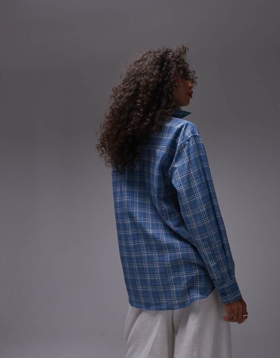 Topshop longline shirt in blue check