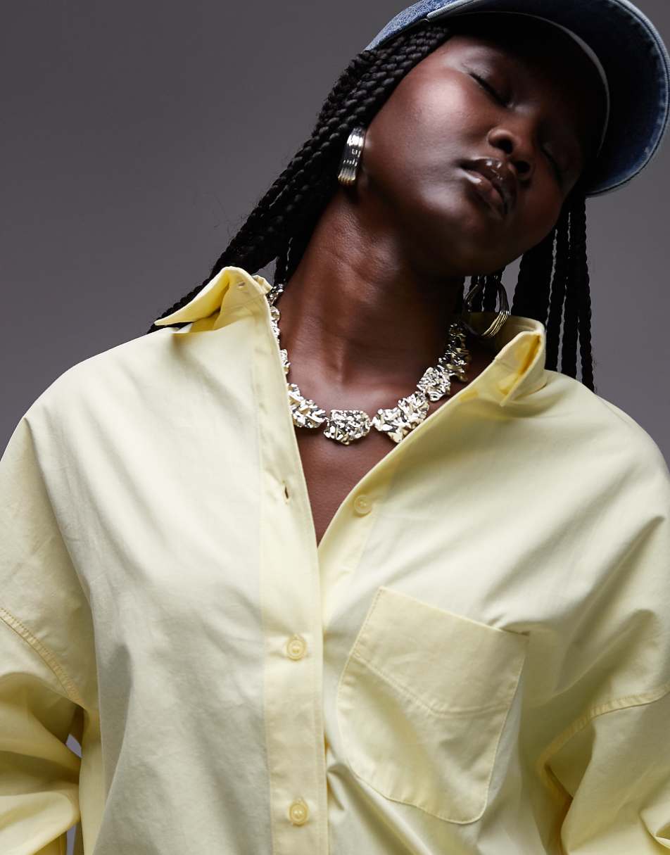 Topshop poplin super oversized shirt in lemon