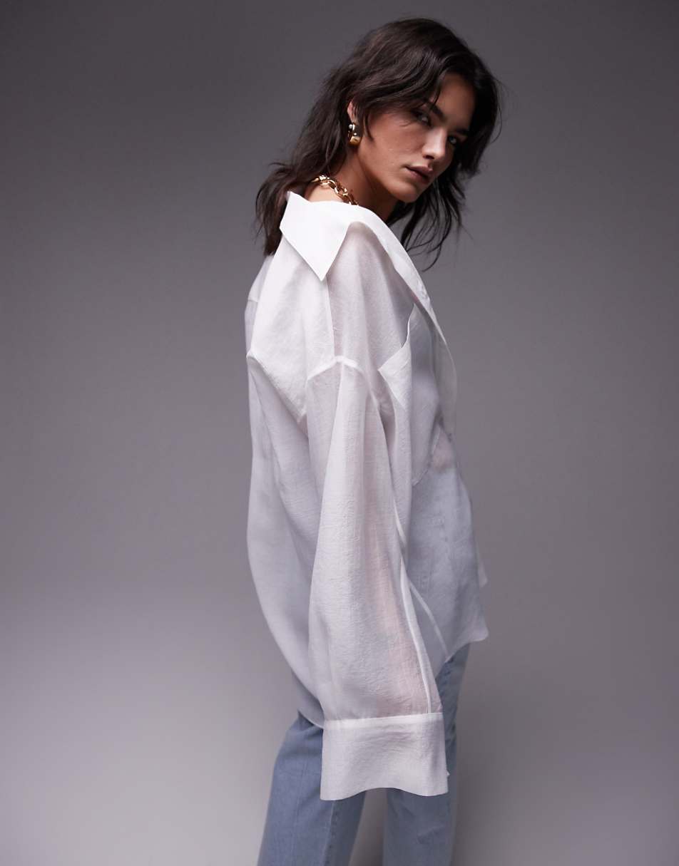 Topshop organza oversized shirt in ivory