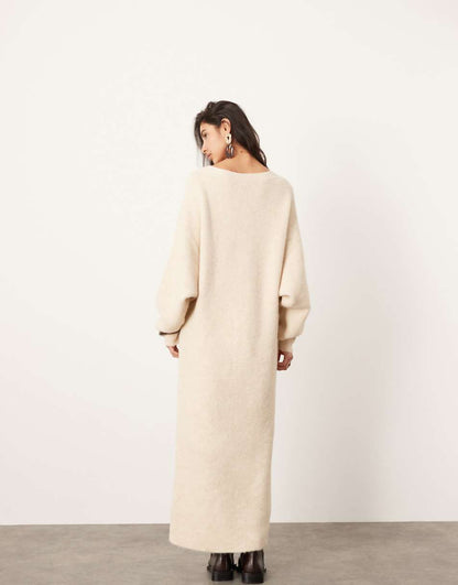 ASOS EDITION knit v neck maxi dress in oatmeal
