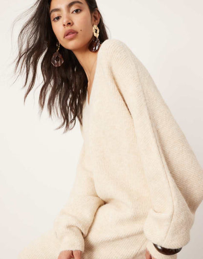 ASOS EDITION knit v neck maxi dress in oatmeal