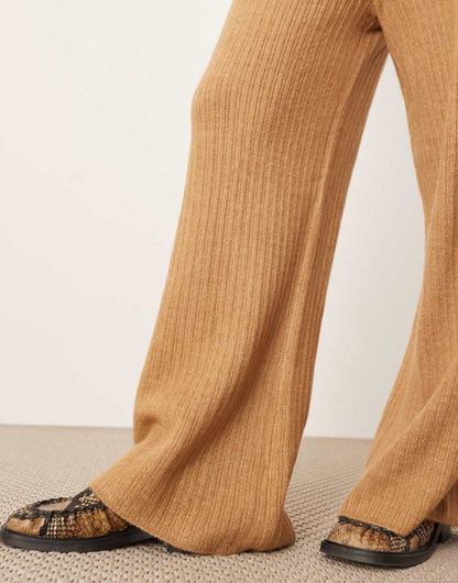 ASOS EDITION knit ribbed wide leg pants in camel -set