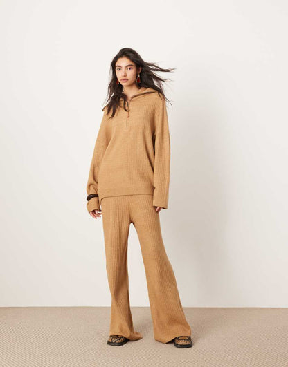 ASOS EDITION knit ribbed wide leg pants in camel -set