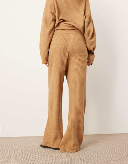 ASOS EDITION knit ribbed wide leg pants in camel -set