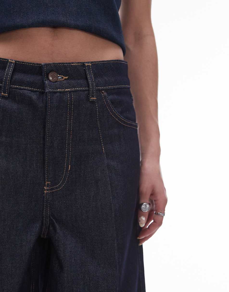 Topshop denim pleated jorts in raw indigo