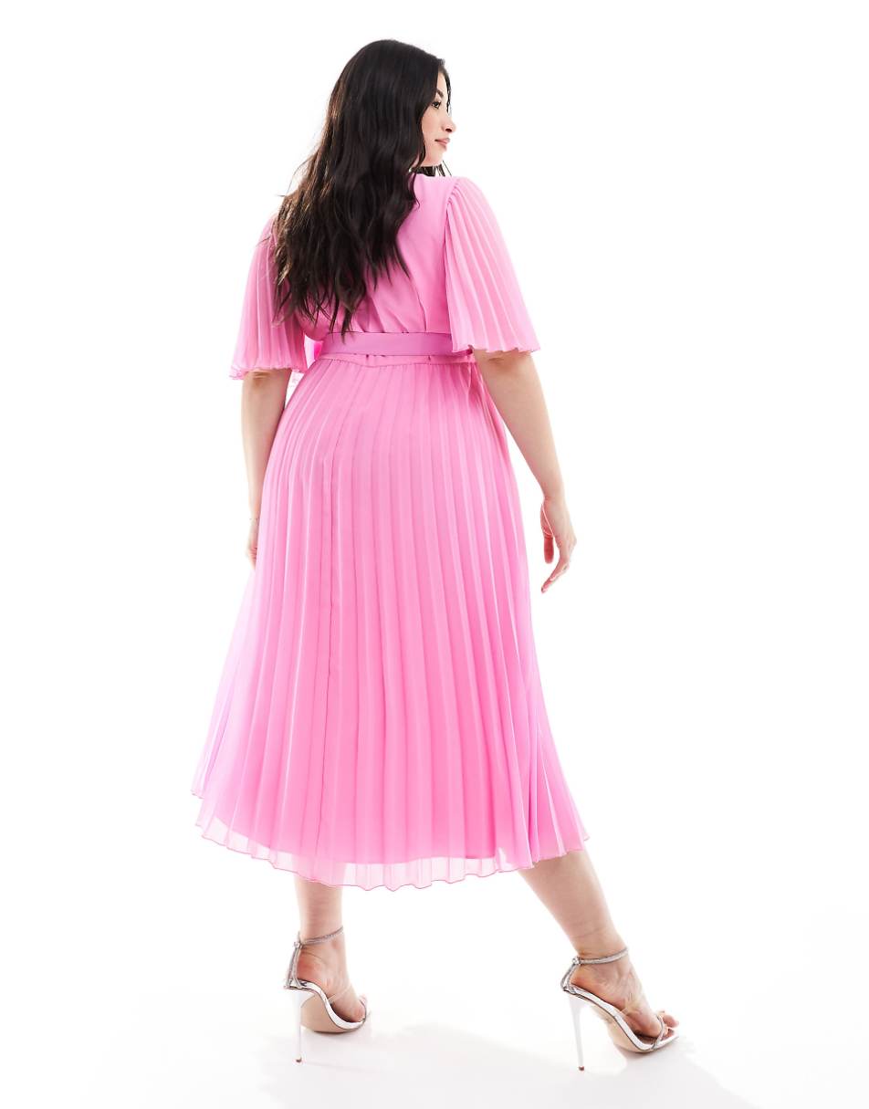 ASOS DESIGN Curve exclusive pleated midi dress with kimono sleeves and tie waist in print