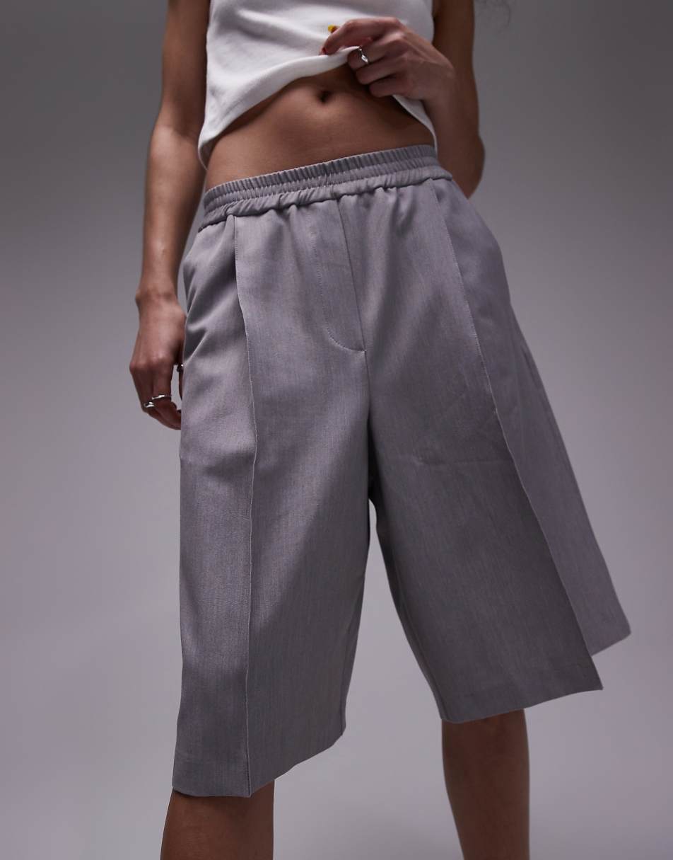 Topshop longline tailored sweatpants shorts in gray