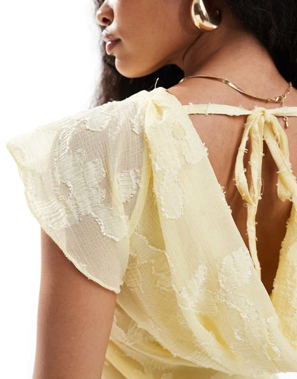 ASOS DESIGN Petite burnout cowl neck mini dress with godets in lemon yellow