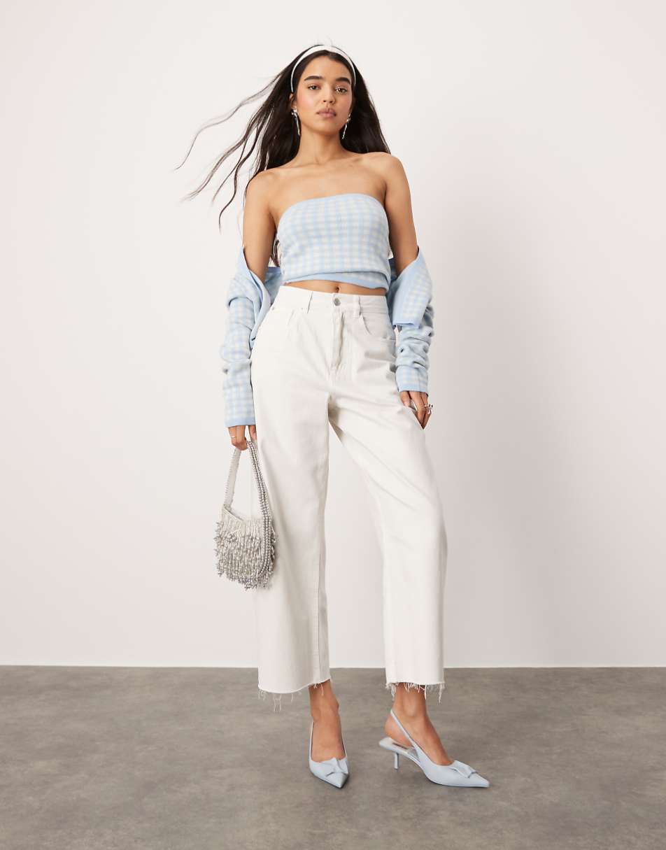 ASOS DESIGN barrel leg jeans with cinched waist in ecru