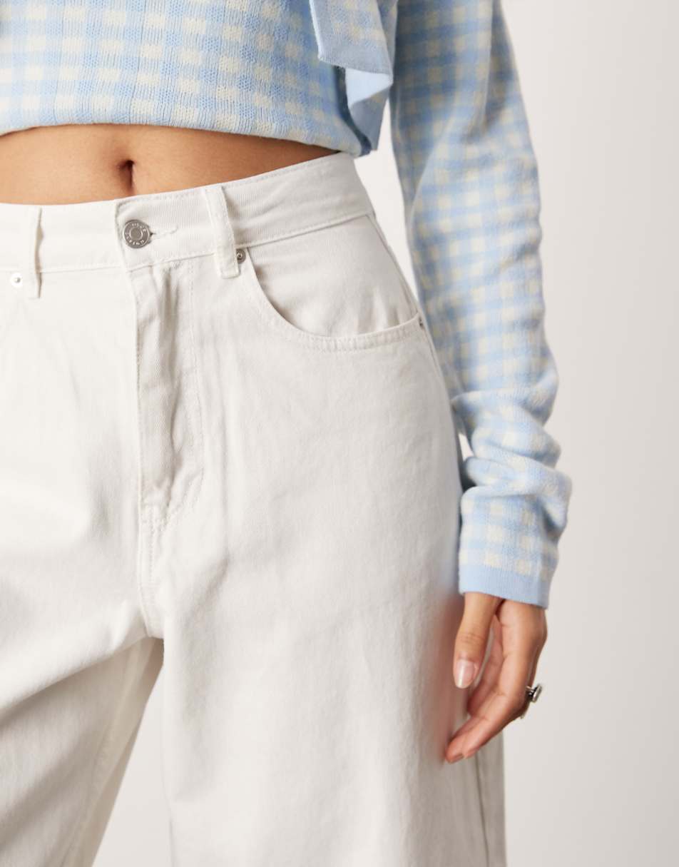 ASOS DESIGN barrel leg jeans with cinched waist in ecru