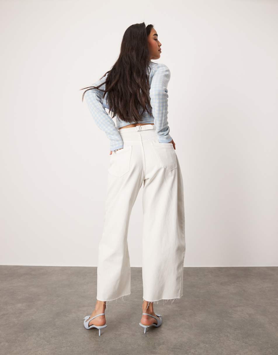 ASOS DESIGN barrel leg jeans with cinched waist in ecru