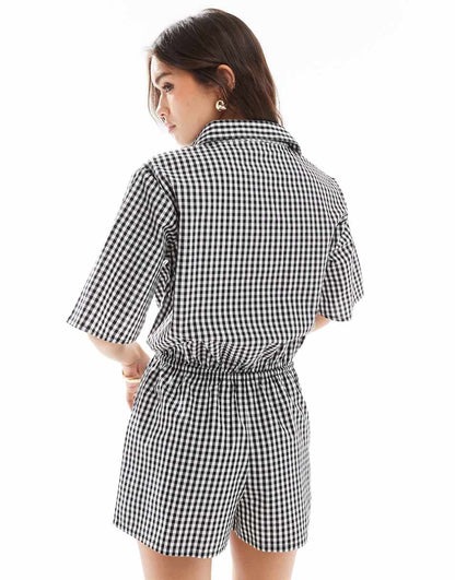 Esmée beach romper in black and white gingham