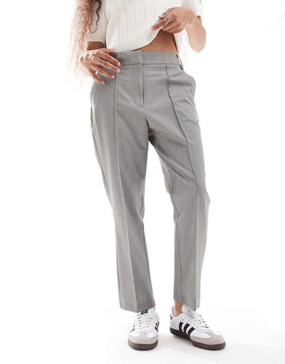 ASOS DESIGN Petite tailored high waist cropped pants in gray