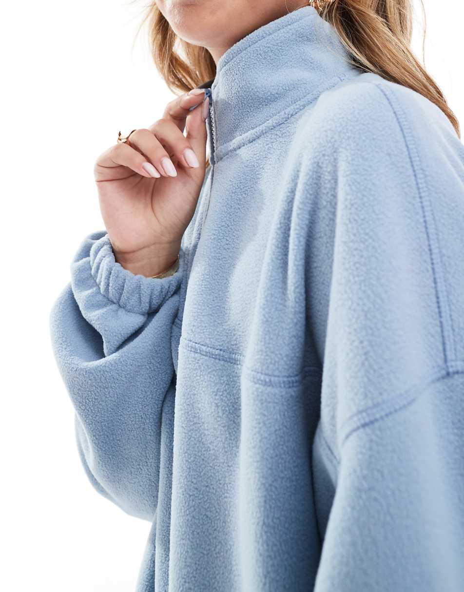 ASOS DESIGN half zip fleece in pale blue