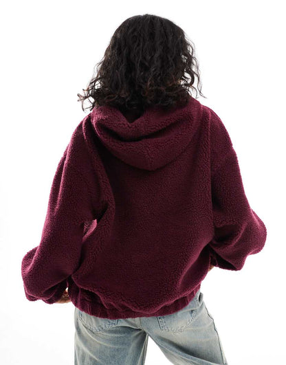 ASOS DESIGN oversized teddy hoodie in burgundy