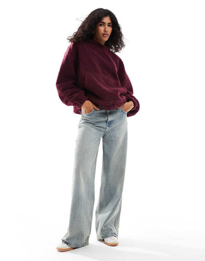 ASOS DESIGN oversized teddy hoodie in burgundy