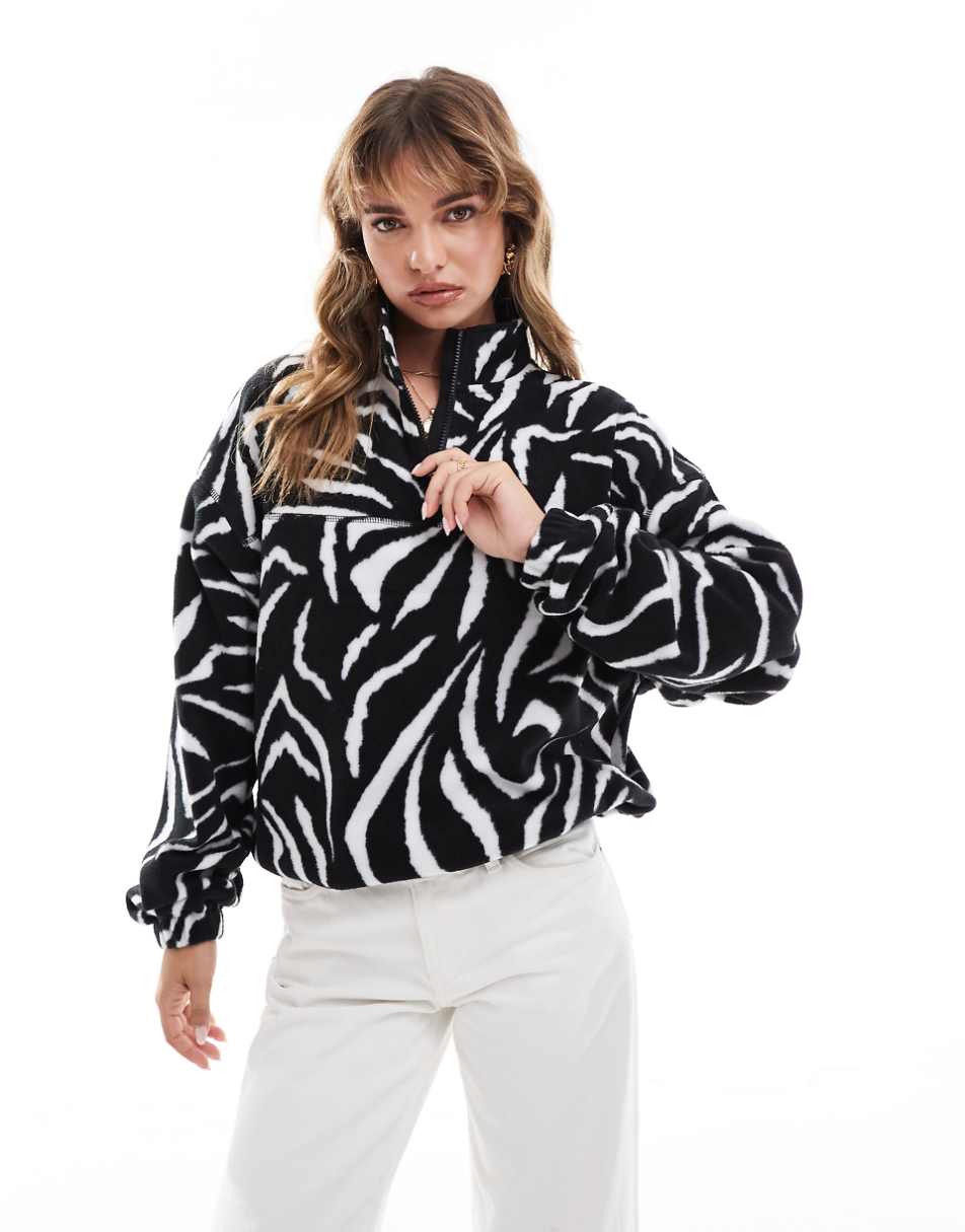 ASOS DESIGN half zip fleece in zebra