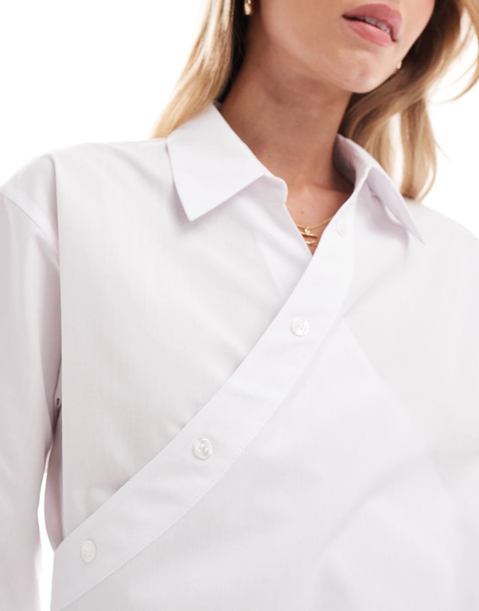 ASOS DESIGN asymmetric wrap shirt in white