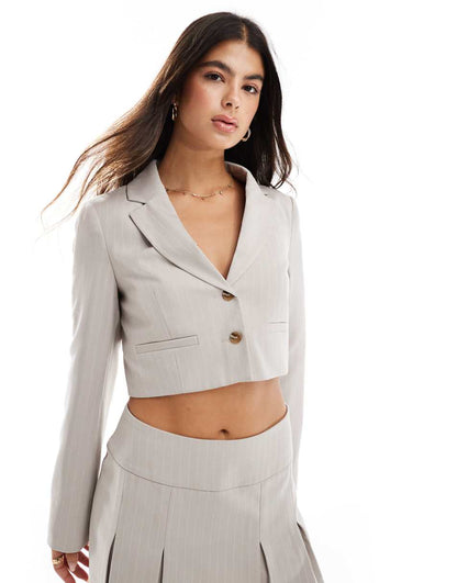 Miss Selfridge relaxed cropped blazer in stone pinstripe - part of a set