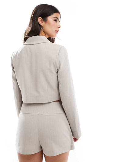 Miss Selfridge relaxed cropped blazer in stone pinstripe - part of a set
