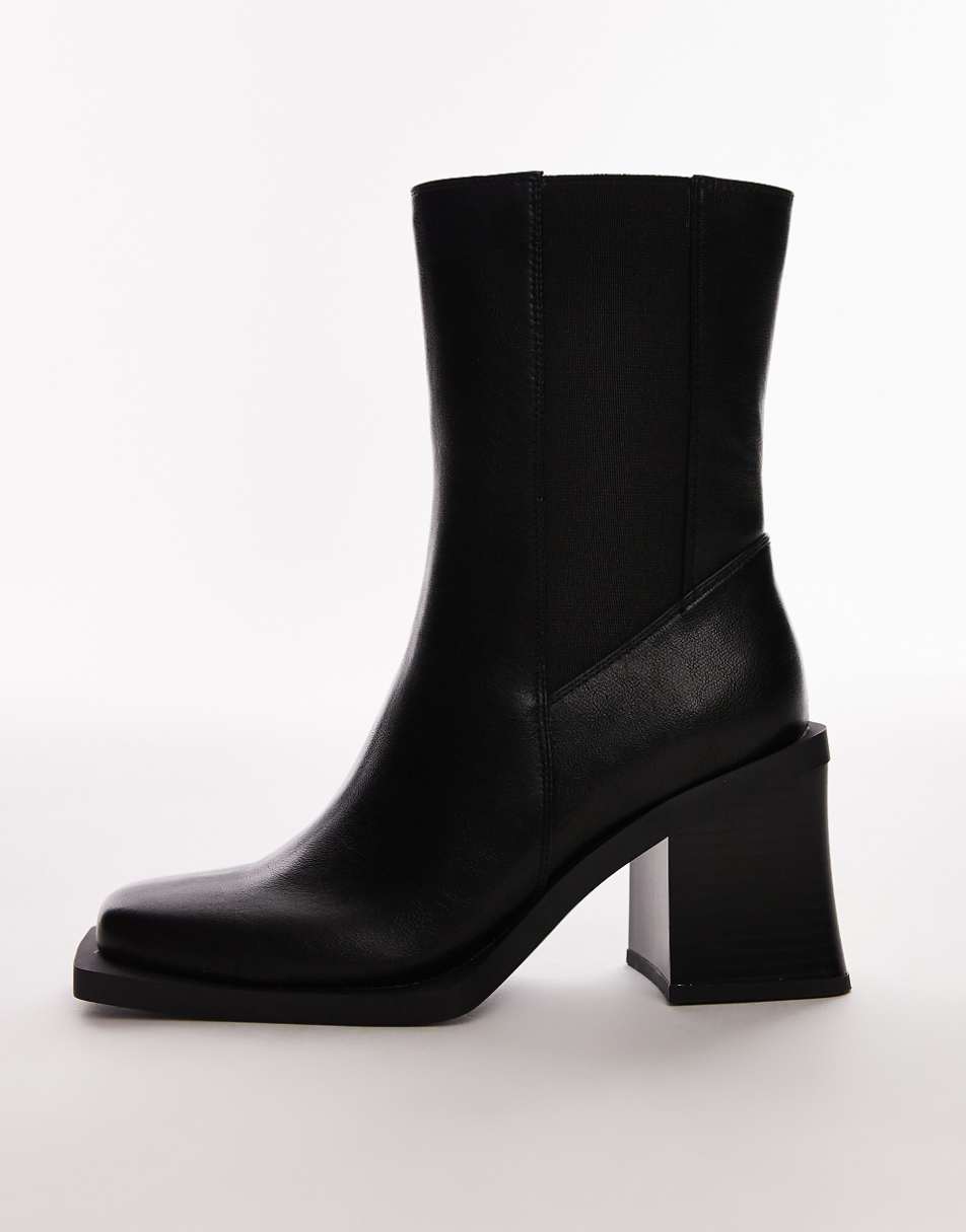 Topshop Nisha block heeled chelsea boots in black