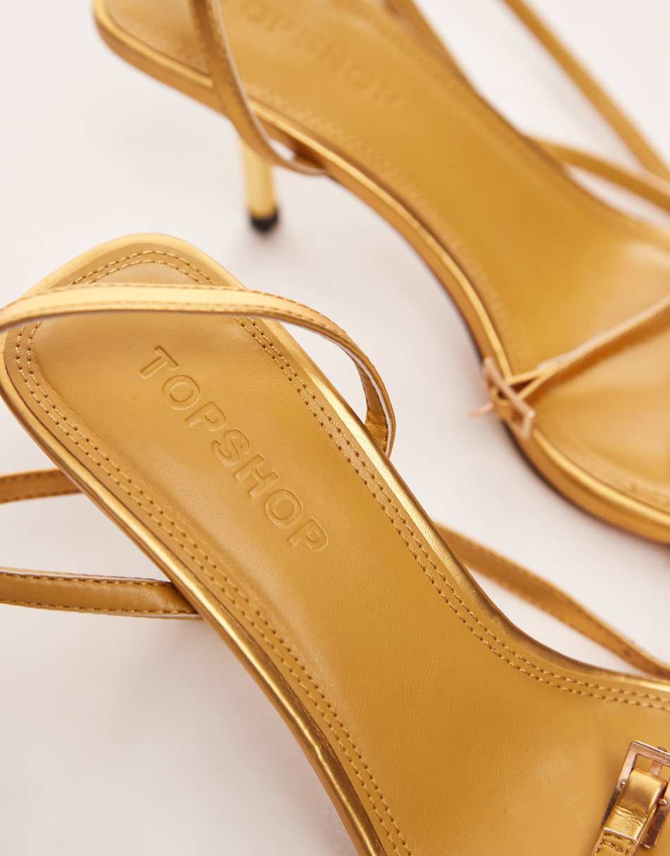 Topshop Fina barely there mid heeled sandals in gold