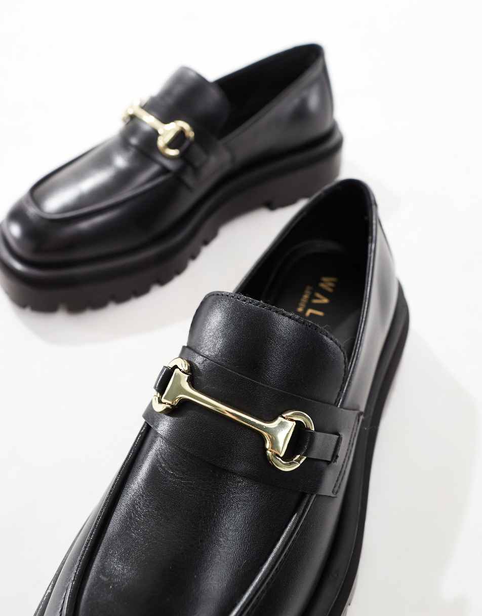 Walk London Dana trim loafer in black leather