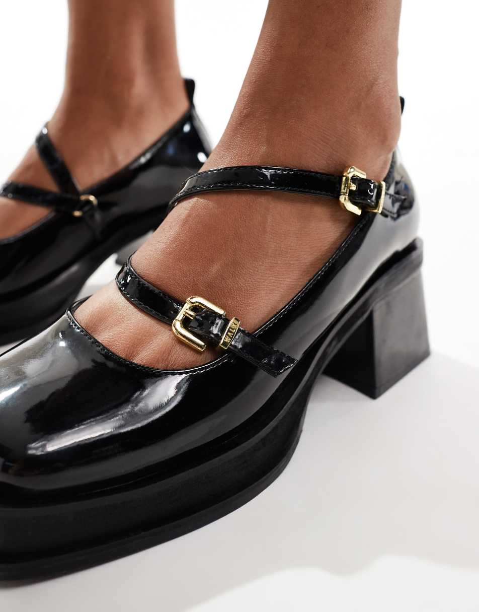 Walk London mary jane flatform shoes in patent black