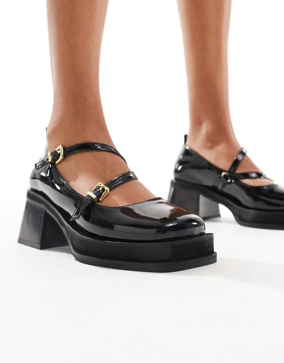 Walk London mary jane flatform shoes in patent black