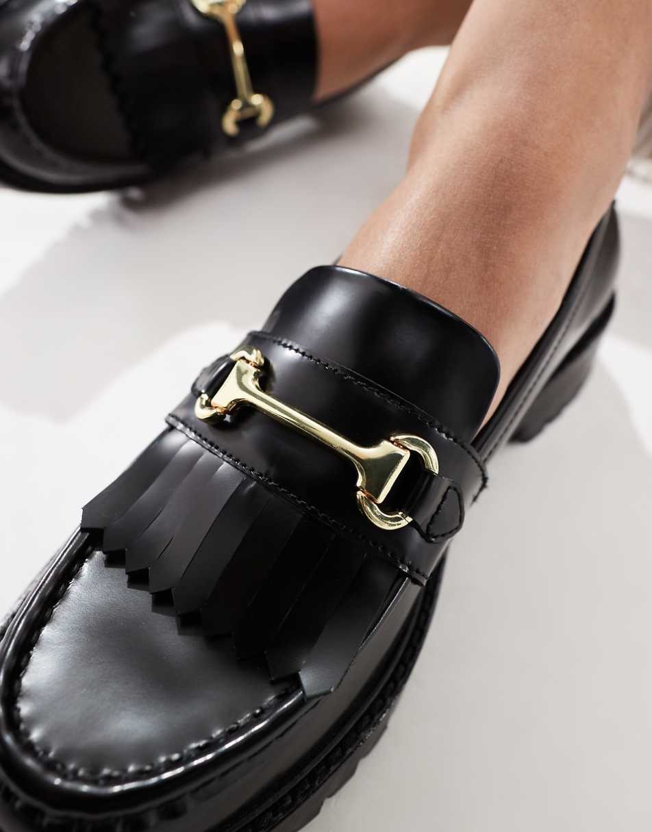 Walk London Clara fringe loafers in black smooth leather