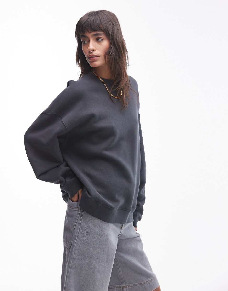 Topshop premium seam detail sweatshirt in slate