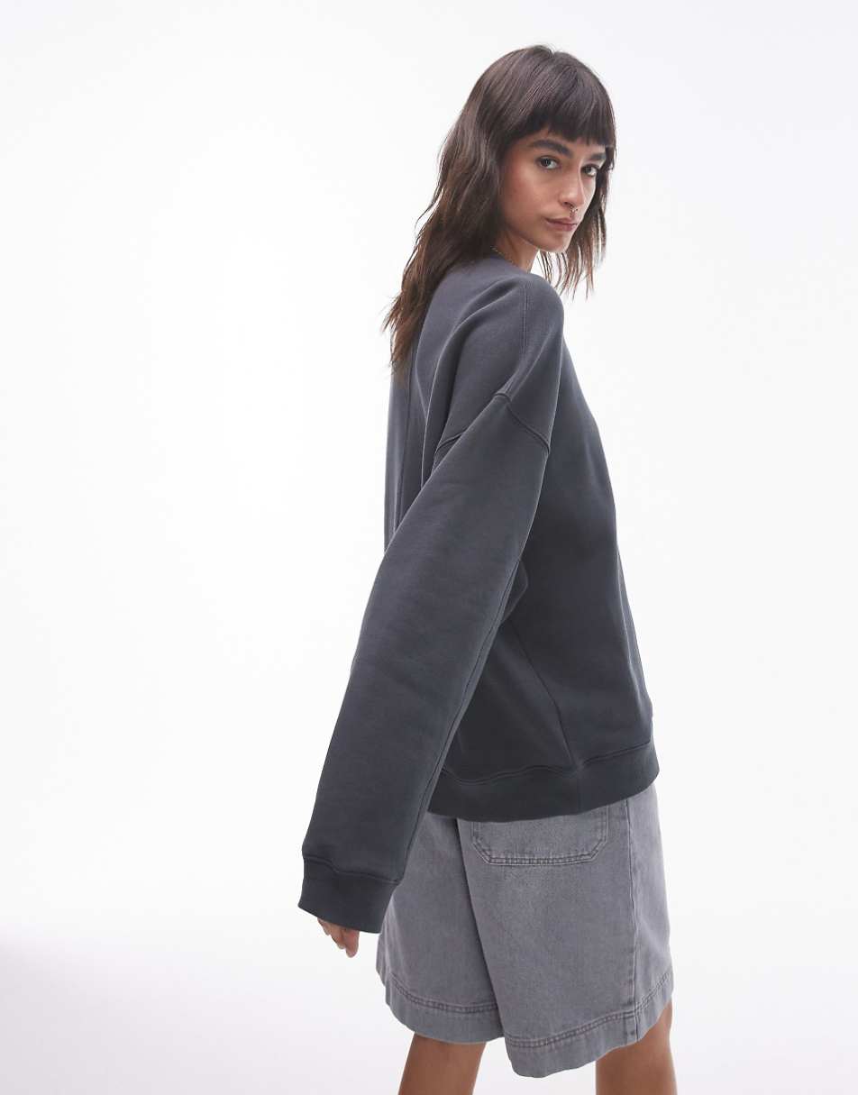 Topshop premium seam detail sweatshirt in slate