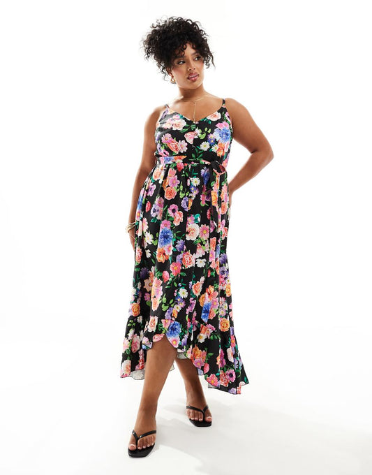 Yours cami sundress with frill hem in floral print