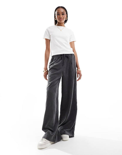 ASOS DESIGN Tall cord wide leg pull on pants in gray