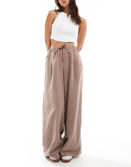 ASOS DESIGN corduroy wide leg pull on pants in neutral