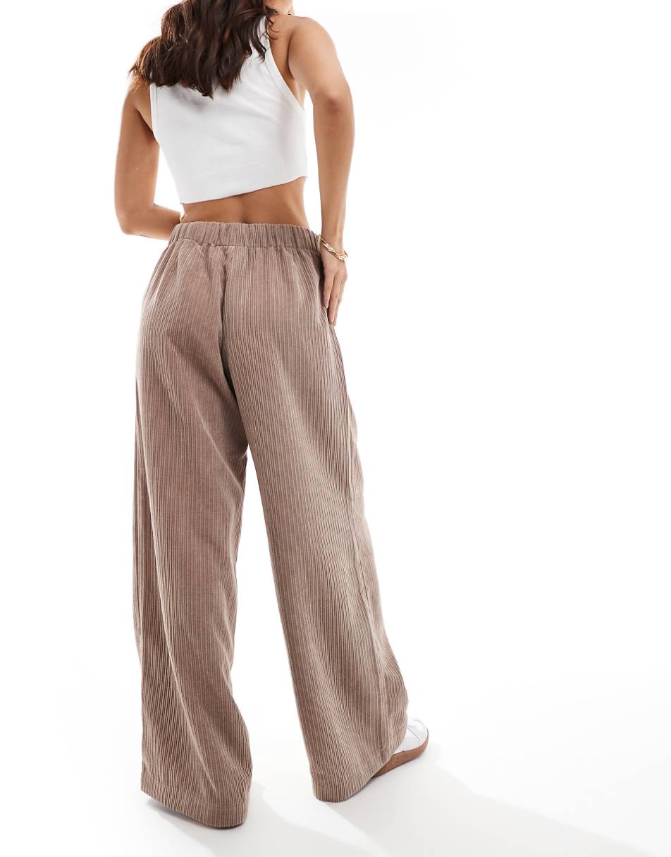 ASOS DESIGN corduroy wide leg pull on pants in neutral