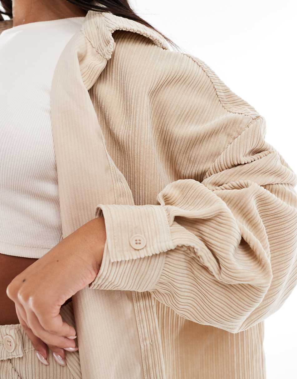 ASOS DESIGN oversized cord shirt in buttermilk - part of a set