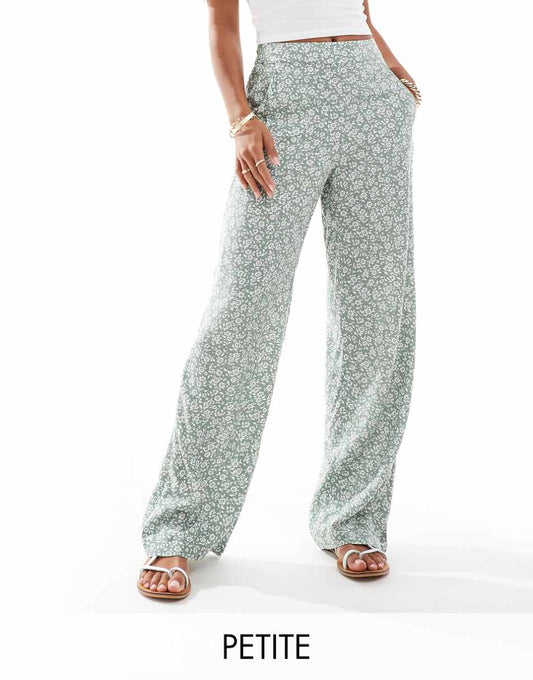 Vero Moda Petite wide leg pants in sage floral