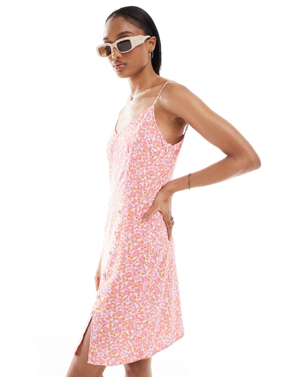 Vero Moda Tall cami mini dress with split in pink floral print