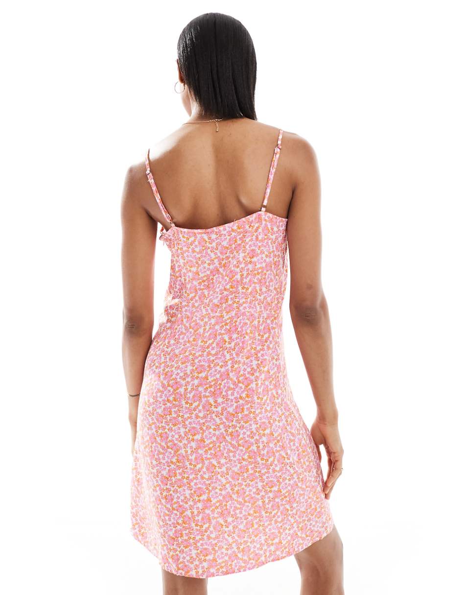 Vero Moda Tall cami mini dress with split in pink floral print