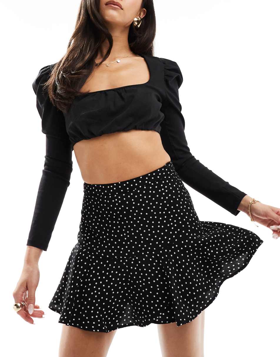 Stradivarius polka dot skort in black