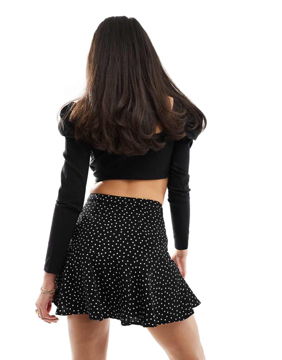 Stradivarius polka dot skort in black