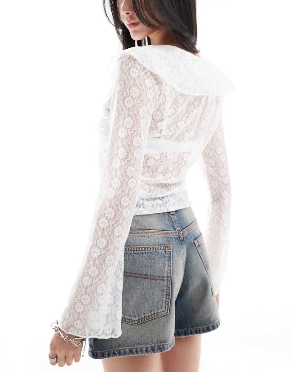 Daisy Street frill front vintage lace blouse in ivory