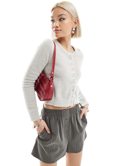 Daisy Street micro button up knit cardigan in heather gray