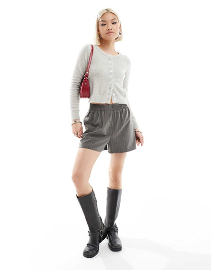 Daisy Street micro button up knit cardigan in heather gray