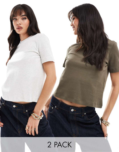 Bershka oversized t-shirt 2 pack in gray and khaki